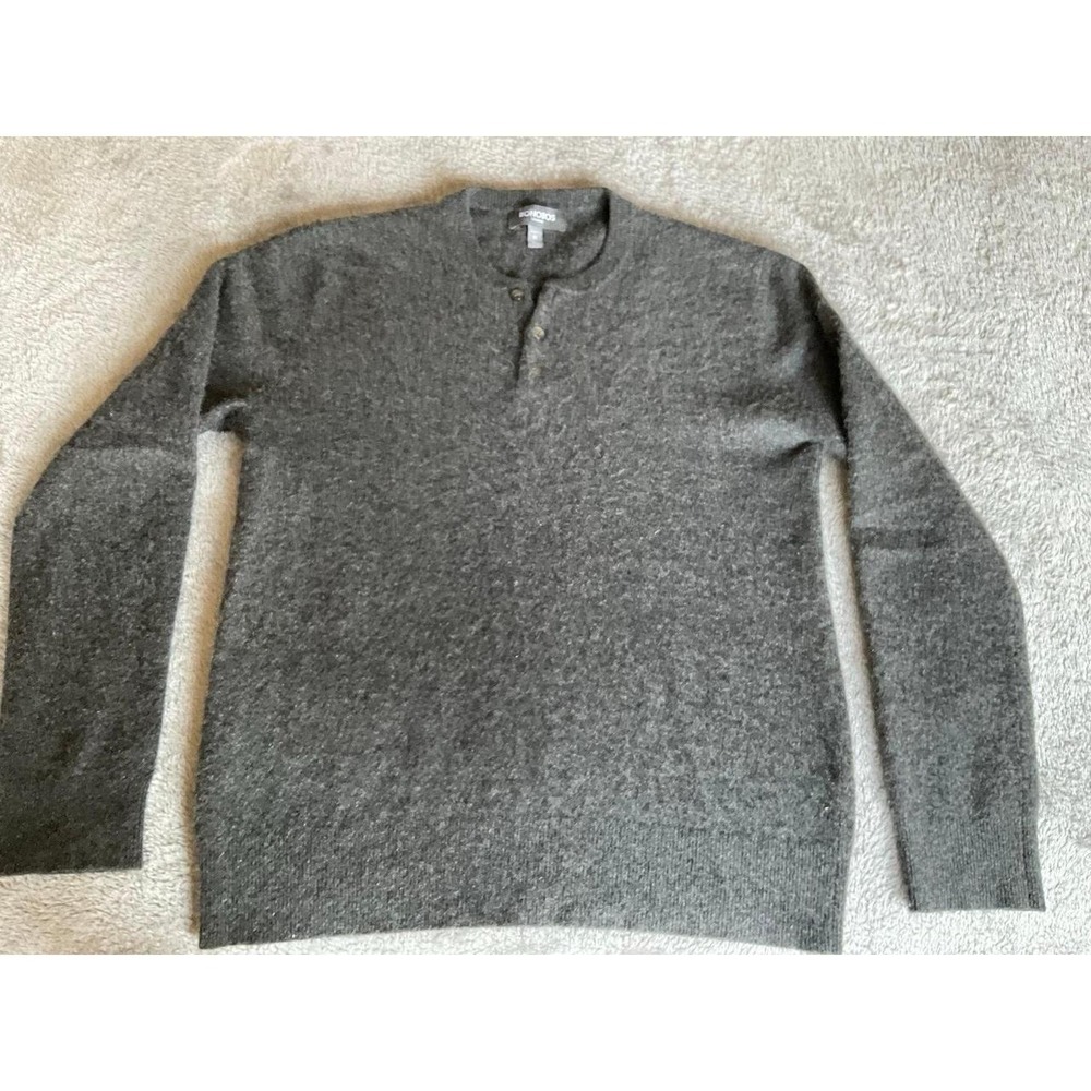 Bonobos Cashmere Sweater V Neck Pullover Men Medium Grey Henley Classic Lux s37